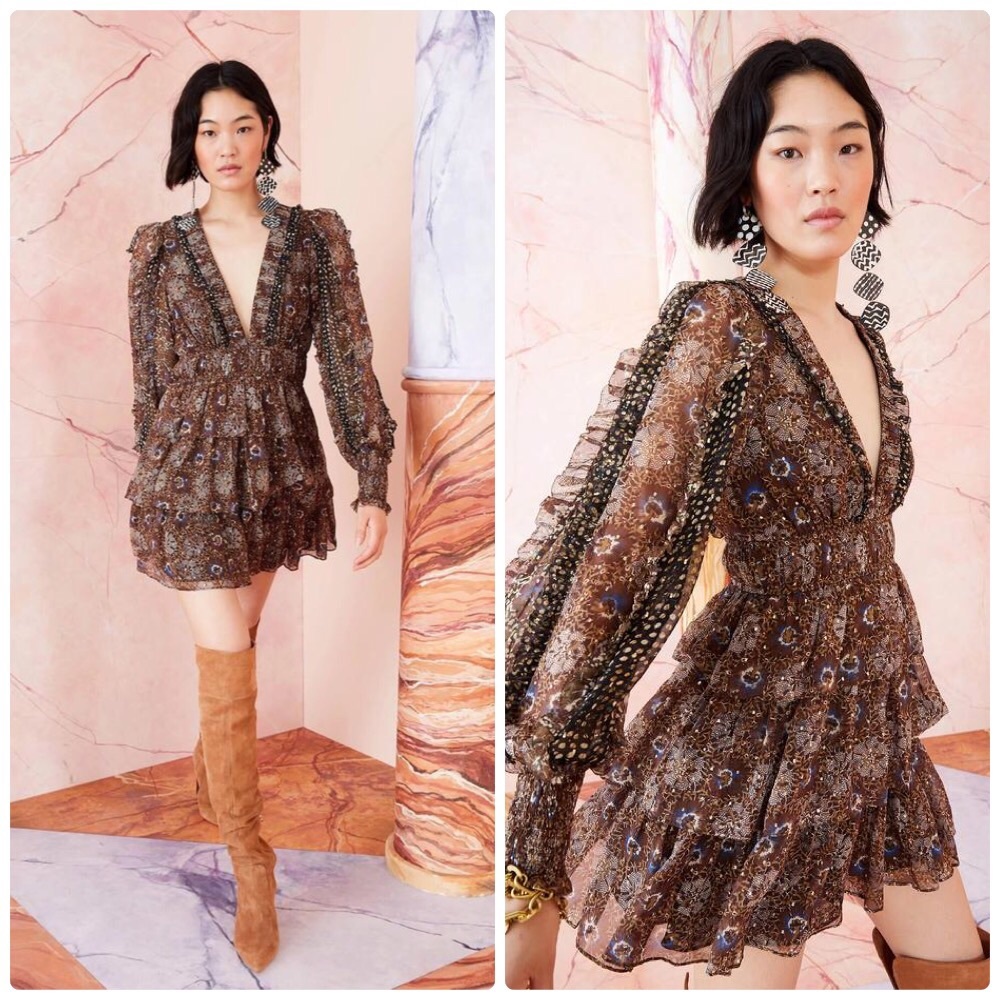 ULLA JOHNSON BRISA MINI DRESS IN NOIR PATCHWORK